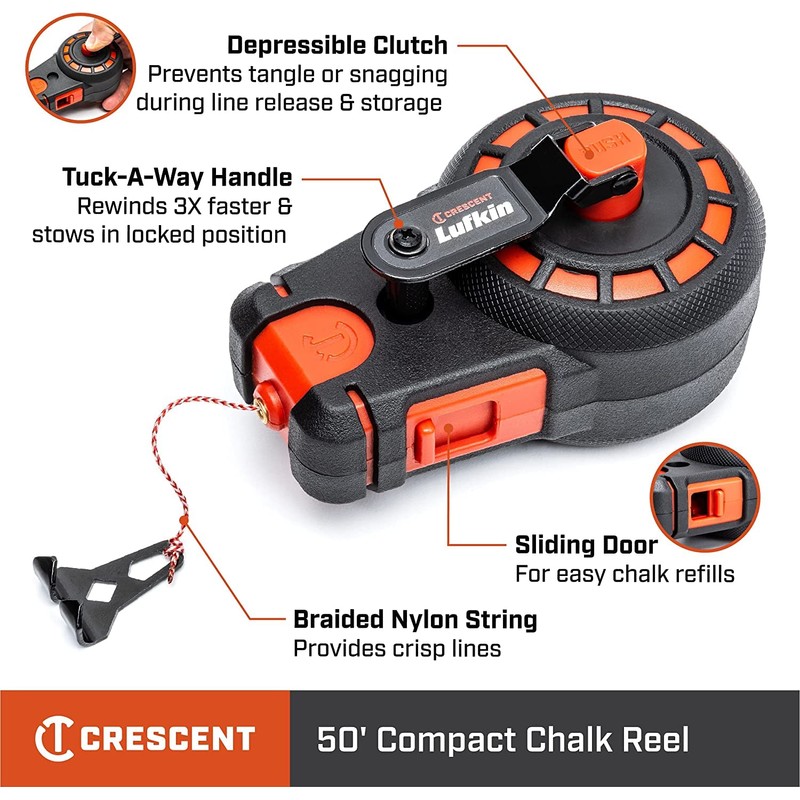 Crescent Lufkin 50' Compact Chalk Reel with Blue Chalk, CL50