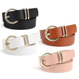 Lukovee 4pcs Cinturón Para Mujer, Ajustable De Piel Con Hebilla Dorada, De Moda Para Pantalones Y Faldas, De Vestir (Largo 108 cm)
