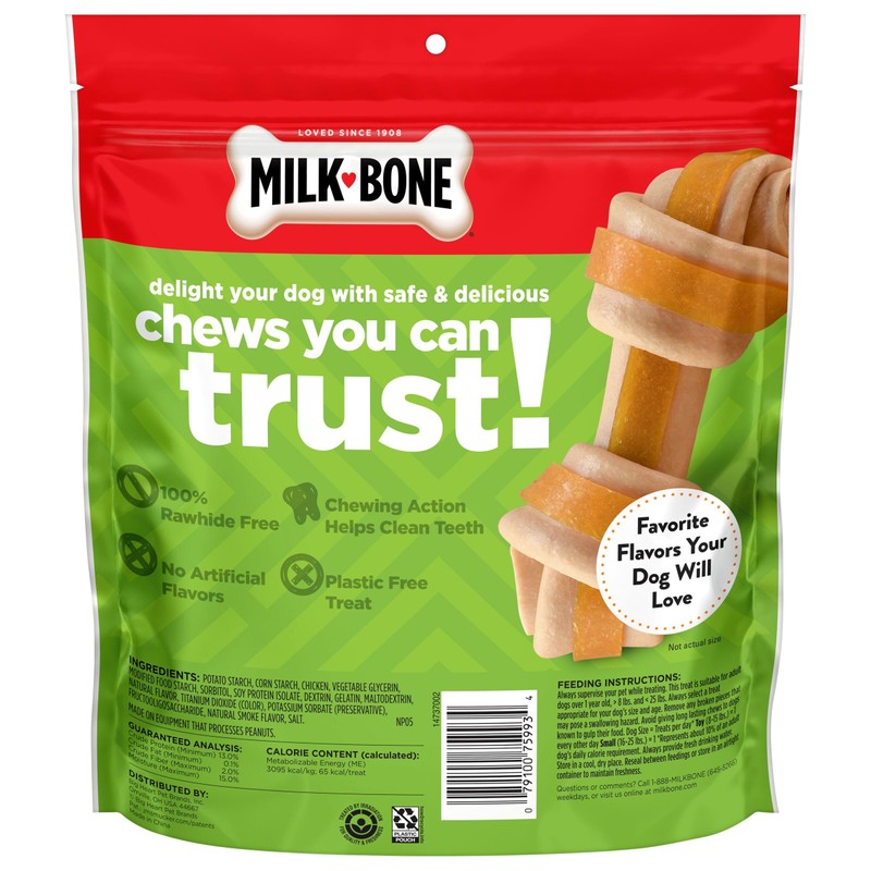 Milk-Bone Chews GnawBones Rawhide Free Dog Treats, Chicken, 30 Long