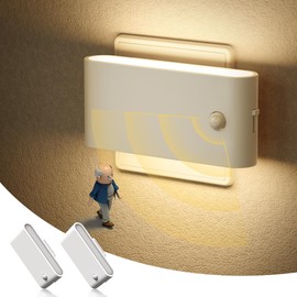 Emeritpro Night Light Socket with Motion Sensor, Pack of 2 Night Light Dimmable (0-100 lm), 3 Modes Auto/On/Off, 3000 K Warm White Night Light Socket Children, LED Socket Light for Bedroom, Stairs