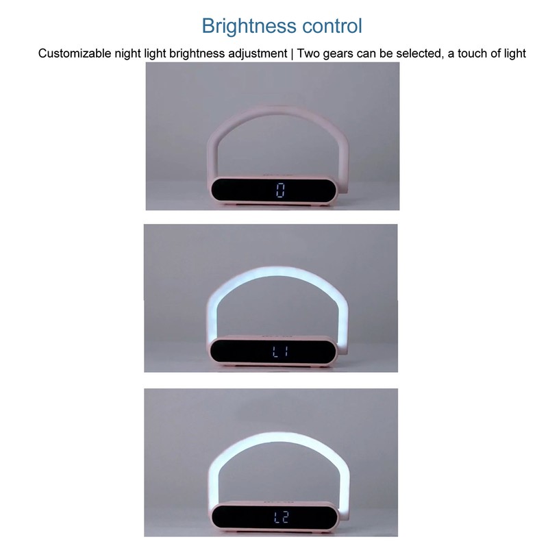 Wireless Charging Alarm Clock Two Levels Adjustment Night Light Multifunction