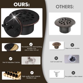 Trip Lever Tub Trim Kit Set with Two Hole Overflow Face Plate, Premium Brass Trip Lever Bathtub Drain Strainer, Bathtub Drain Assembly Stopper Kit Overflow Plate and Matching Screws, Oil Rubbed Bronze