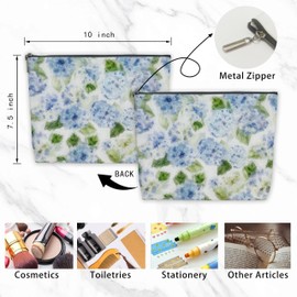 AgriFusion Tech Hydrangea Makeup Bag for Women, Watercolor Floral Linen Cosmetic Pouch - Garden Themed Travel Organizer, Nature Gift for Her, Birthday Mother's Day Essential