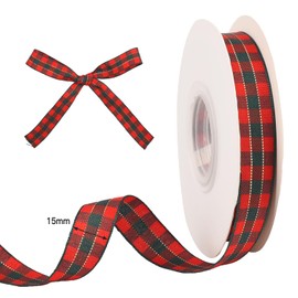 MEISH 20 Yards Tartan Ribbon Christmas Buffalo Plaid Ribbon Gift Wrapping Ribbon for Wreath Craft DIY Christmas Decor, 15mm (color1)