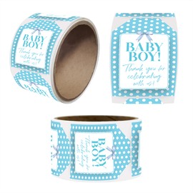 Baby Boy Shower Tags (Stickers) Thank You for Celebrating, 50 Count (Blue Dots)