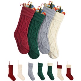 Mr. Pen- Christmas Stockings, 4 Pack, 18" Cable Knit Stockings for Christmas, Cable Knit Christmas Stocking for Christmas, Large Stockings Christmas, Knit Stockings Christmas, Red, Cream, Green & Grey