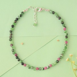 Sunshinegems Natural Ruby Zoisite Gemstone Faceted Beads Dainty Bracelets Jewelry for Women, Healing Crystals, Chain 8 inch