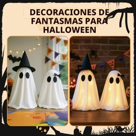 NEWKIBOU Paquete de 2 Fantasmas Luminosos con Luces LED para Halloween, decoración Espeluznante y Adorable DIY para hogar, Fiesta, Mesa, Chimenea, Interior y Exterior
