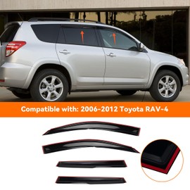 MXSAG 4pcs JDM 3D Wavy MU Style Window Visors Compatible with 2006-2012 Toyota RAV-4 RAV4, Front+Rear Left+Right Outside Mount Type Dark Smoke Tint Tape-On Side Sun Rain Guards Set of 4