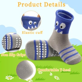 LIFPAU Toddler Socks with Grips Boys Girls Non Slip Anti Skid Crew Socks 12 Pairs Baby Kids Children Cartoon Pattern(03 Giraffe,3-5Years)