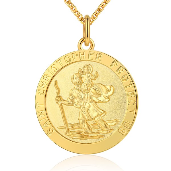Gold St Christopher Necklace Saint Necklace St Necklace Saint Christopher