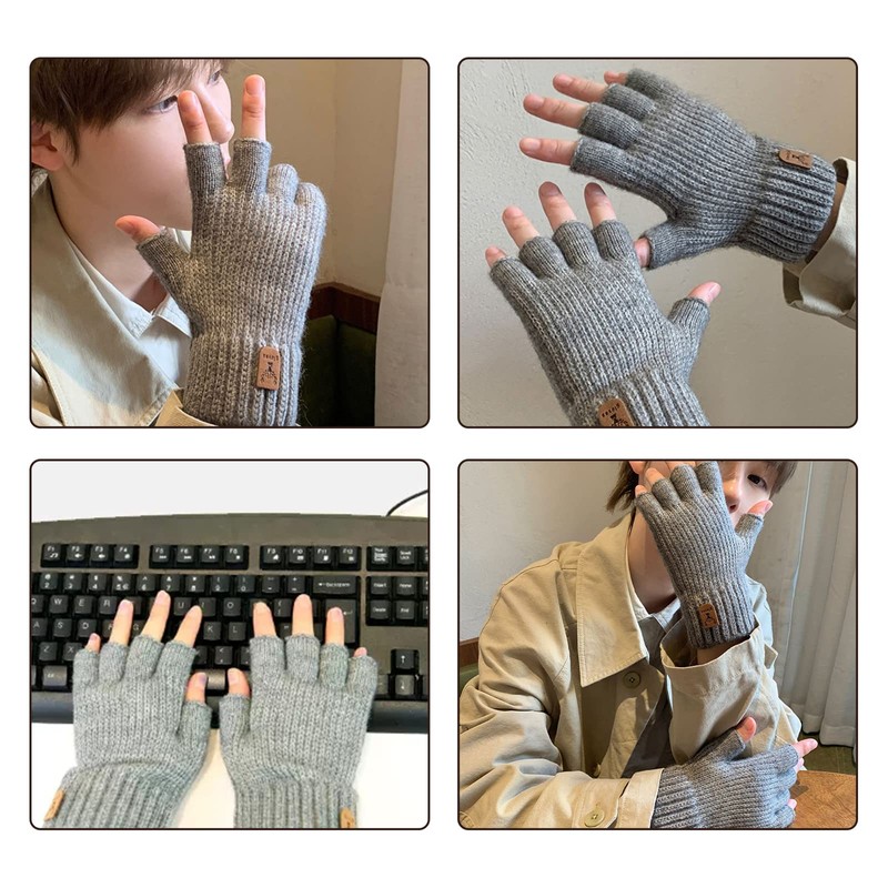Coollooda Men's Fingerless Gloves, Cold Protection, Half Finger Gloves, Winter