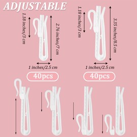 ElevateTech 80Pcs Plastic Curtain Hooks Adjustable Pinch Pleat Hooks Drapery Hook Ratchet System for Pleated Drapes Suitable Bedroom Living Room Window Door Shower Room White (85mm/3.35inch)