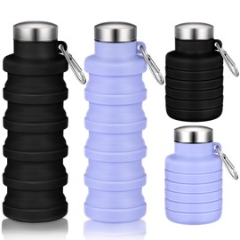 Baderke 2 Pcs 17oz Collapsible Water Bottles for Travel 500ml Reusable Foldable Silicone Water Bottle with Portable Buckle Silicone for Camping Hiking Sport (Purple,Black)