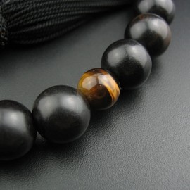 Myorenhua Prayer Beads for Men, Ebony, 22 Beads, Celestial Tiger Eye Stone Beads + Bag Set, One-Handed Beads, Abbreviated Buddhist Beads, Fashionable, Present, Funeral, Buddhist Gift, Gift, Gift for Men (Black Head)