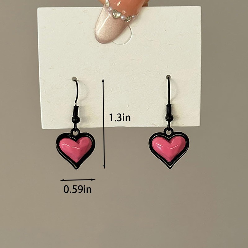 Pink and Black Heart Earrings for Women 3D Black Pink