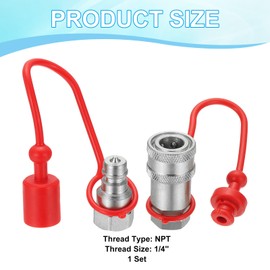 PATIKIL 1/4"NPT ISO-A Hydraulic Quick Disconnect Coupling, 1 Set Flat Face Hydraulic Quick Connect Coupler with Dust Caps Quick Release Coupling Set