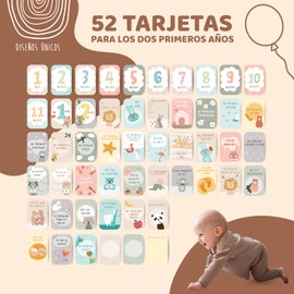 Tutifu® 52 Baby Milestone Cards with Sticker Sheets and Support. Gifts for Birth, Milestone Cards Pregnancy, Milestones Baby, Monthly Cards Baby 1-24 Months Baby Shower Gift (Spanish)