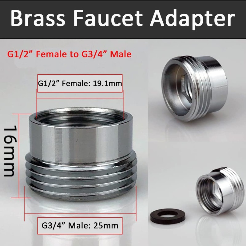 Brass Faucet Adapter, G1/2" to G3/4" Faucet Aerator Adapter Hose