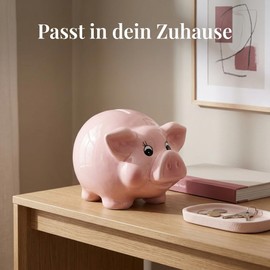 MIJOMA Ceramic Pink Piggy Bank Cute Design Money Box with Rubber Plug Kids Money Box (L26.5x14.5cm)