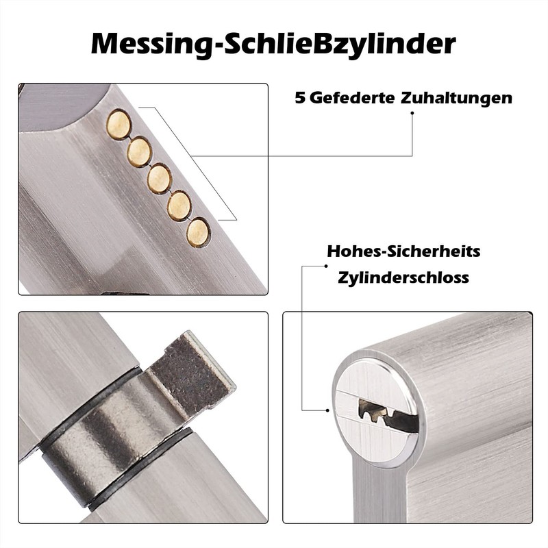 Brass Lock Cylinder 30/30 with 5 Brass Keys, Profile Double