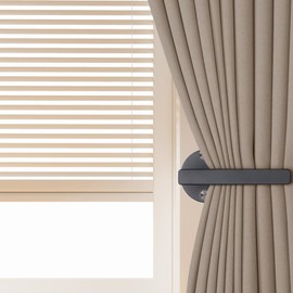 OCIOLI 2 Pack Adhesive Curtain Holdbacks Wood Curtain Tiebacks Curtain Pull Backs Curtain Holdbacks No Drill Curtain Holders Modern Curtain Wall Hooks Curtain Tie Backs for Drapes (2, Black)