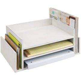 MyGift 3-Tier Whitewashed Wood Paper Tray Organizer for Desk Document Tray and Mail Holder