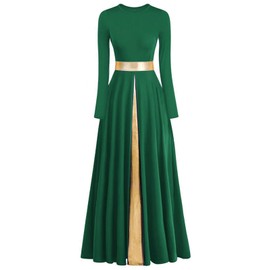 Z&X Praise Dance Modern Worship Liturgical Long Dresses for Women Metallic Color Block Church Robe Lyrical Dancewear Tag M, Green