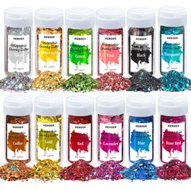 HEMOER Holographic Chunky Glitter, 12 Colors Sparkle Sequins, Mix Exclusive Polyester Glitter Set for Epoxy Resin, Tumblers,Crafts, Makeup, Festival Party Decoration - 0.42oz Each Bottle