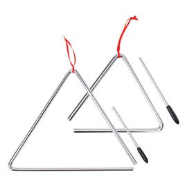 XDrum Triangle Starter Set with Beater - 2 x Triangle for Children and Early Musical Education - Percussion Instrument with 15 cm (6 Inch) and 25 cm (10 Inch) Size and Clapper - Steel Rhythm Instument