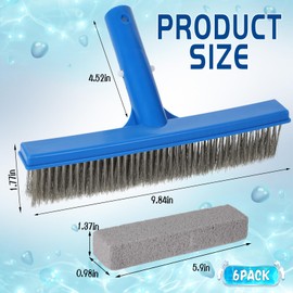 6 Pcs Pool Pumice Stone and 1 Stainless Steel Pool Brush Set, Pumice Stone and Pool Brush for Pool to Remove Rust Stain Spot in Concrete Plaster Pool Spa Calcium Deposit on Pool Tile