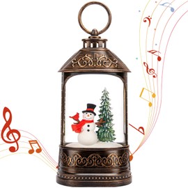 Christmas Snow Globe Lantern, Glitter Lighted Snowman Cardinal Snow Globe with Music,Musical Christmas Decorations USB and Battery Operated, Christmas Decor