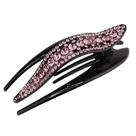 KOEIDO Beauty Hair Horizontal Side Vance, Hair Clip, Rhinestones, Sharp Willow Leaves, Slightly Larger, 4.1 inches (105 mm) Size, Large, Easy to Use, Pink