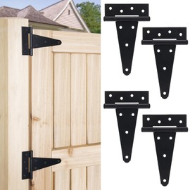 6 Inch T-Strap Gate Hinges, Heavy Duty Shed Barn Door Hinges, Black Tee Hinges for Wooden Fence, Yard Gate, Wrought Hardware Iron Rustproof (4 Pack)