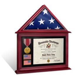 ASmileIndeep Flag Display Case Box for Folded 3'x5' American Flag Solid Wood Military Flag Certificate Shadow Box with Wall Mount Display Flag Frame Holder for Badges Medals (Mahogany)