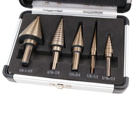 ZONADA 5psc in Set HSS Cobalt Multiple Hole 50 Sizes Step Drill Bits Set High Speed Steel with Aluminum Case for Wood and Steel PVC Plastic Cardboard Holes Drilling
