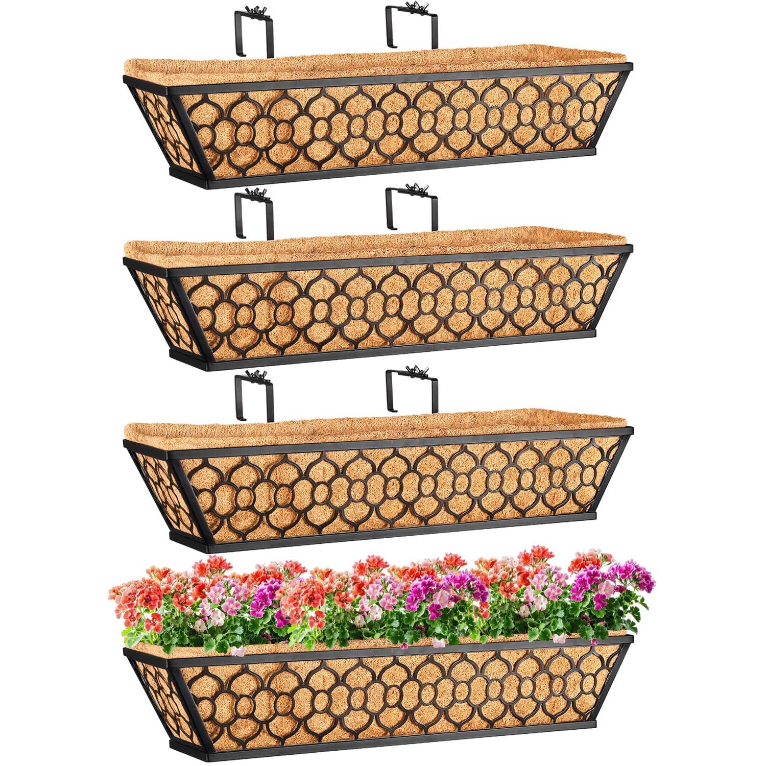 Riare 4 Pack 24 Inch Window Boxes Planters with Coco Liner, Metal Deck ...