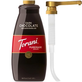 Torani Puremade Dark Chocolate Sauce for Coffeehouse Drinks and Desserts, Non-GMO, Large 4lb Bottle, Pump Included, 64 Fl Oz