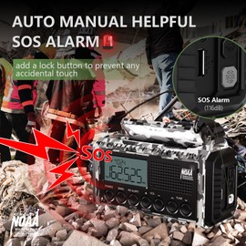 Emergency Radio 12000mAh AUTO NOAA Weather Radio, Solar Hand Crank Portable AM/FM Shortwave Radio with Rechargeable Battery Powered, Flashlight, Reading Lamp, SOS Alarm for Indoor Outdoor Emergencies