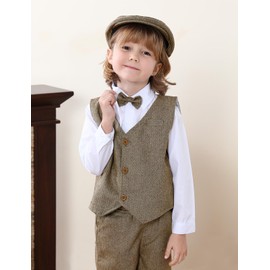 A&J DESIGN Newsboy Hats for Boys Baby Golf Wedding Driver Cap with Bow Tie Set Khaki 3-6 Months