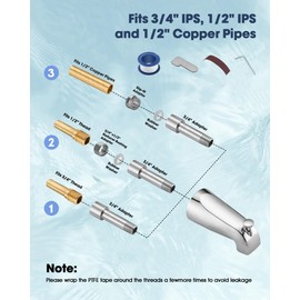 All Metal Bathtub Spout with Diverter, 5.3 Inch Tub Spout, Fits 1/2" Copper Slip-On and 1/2" or 3/4" IPS Threaded Pipes, Easy Lift to Switch, Leak-Free, Easy DIY Installation, Chrome