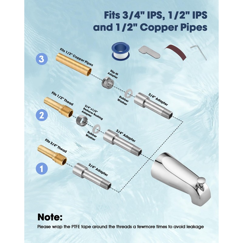 All Metal Bathtub Spout with Diverter, 5.3 Inch Tub Spout,