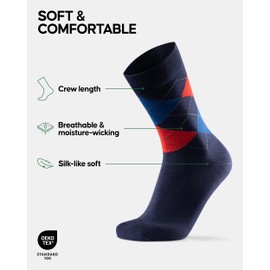DANISH ENDURANCE Bamboo Socks, Anti Sweat, Mens Black Socks, Multipack, Bamboo Socks Women, Unisex, 6 Pack, Multicolor (3x Navy, 3x Argyle Red), 9-12