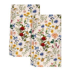 Miss Adola Tea Towels Set of 2-18"x26" Cotton Kitchen Towels with Hanging Loop Floursack Dish Cloths Cute Funny Reusable Hand Towel for Housewarming Kitchen Decor, Vintage Flower