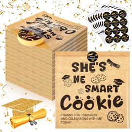 Outus 100 Pcs Graduation Cookie Bags 2025 Party Favors One Smart Cookie Buffet Treat Bag with Stickers for Packaging Donut Bread Graduation Party Decoration Supplies