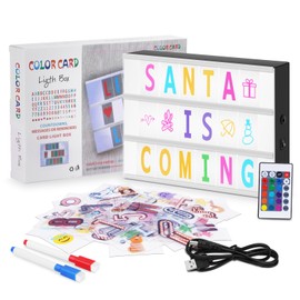 HOTUT Light Box with Letters Decoration, Children's Light Box with 215 Letters and Emojis, 2 Pens, 30 Cards, 16 Colour Changing, 4 Flash Modes, Adjustable Brightness for Bedroom, Bar, Cafés, Shops