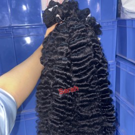 Wholesale HD Lace Front Afro Natural Human Hair Wigs Hair Extensions Burmese Curly Cambodian Wavy Raw Vietnamese Hair Bundlescolor: 1pcs bundle deep wave, Stretched Length: 14 Inches