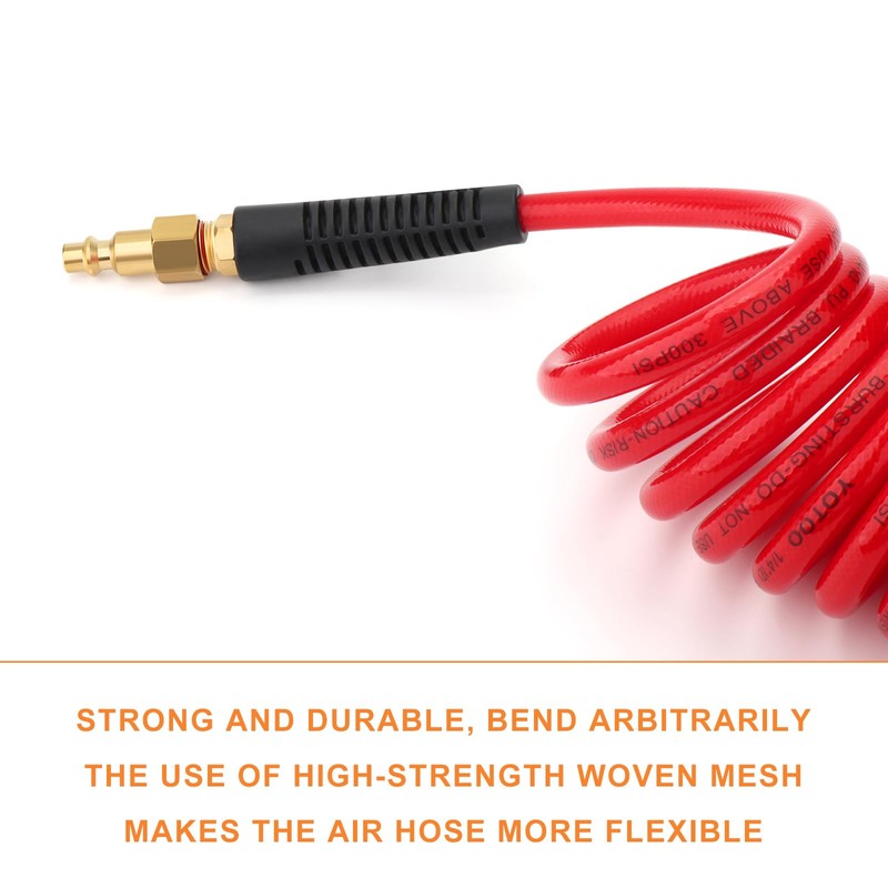 GASHER 1/4" x 25FT Red Reinforced Polyurethane Recoil Air Hose
