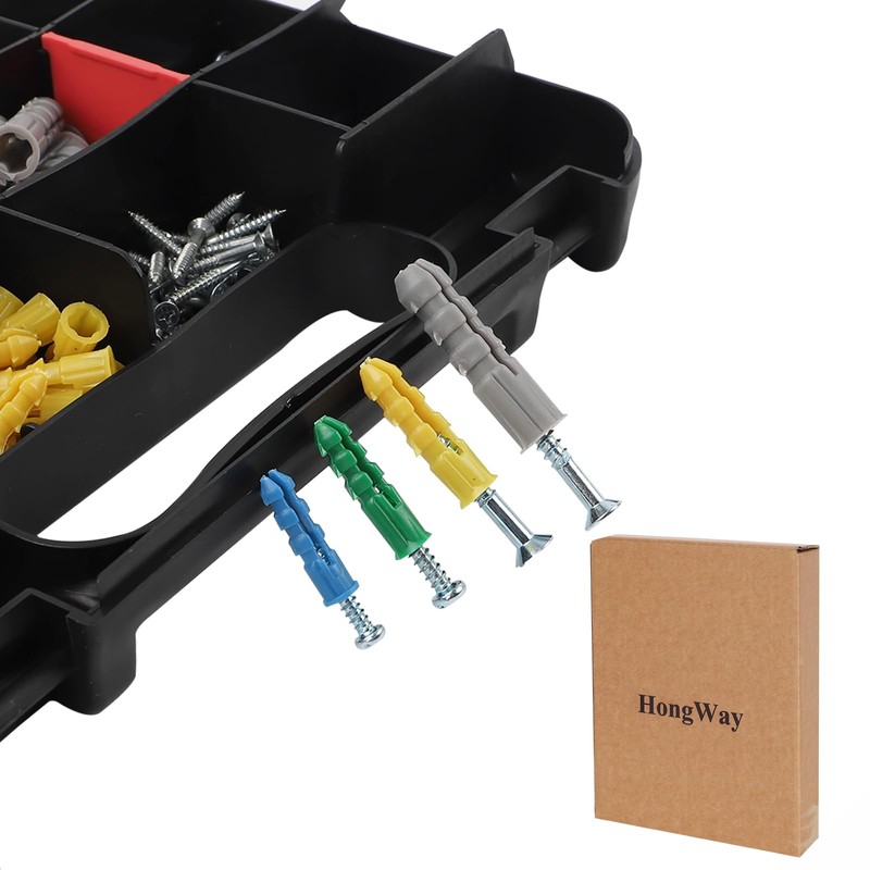 HongWay 370pcs Plastic Drywall Wall Anchors Kit with Screws, Includes