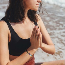 COAI Hamsa Hand Bracelet 7 Chakra Bracelet Black Tourmaline Bracelet for Women Men